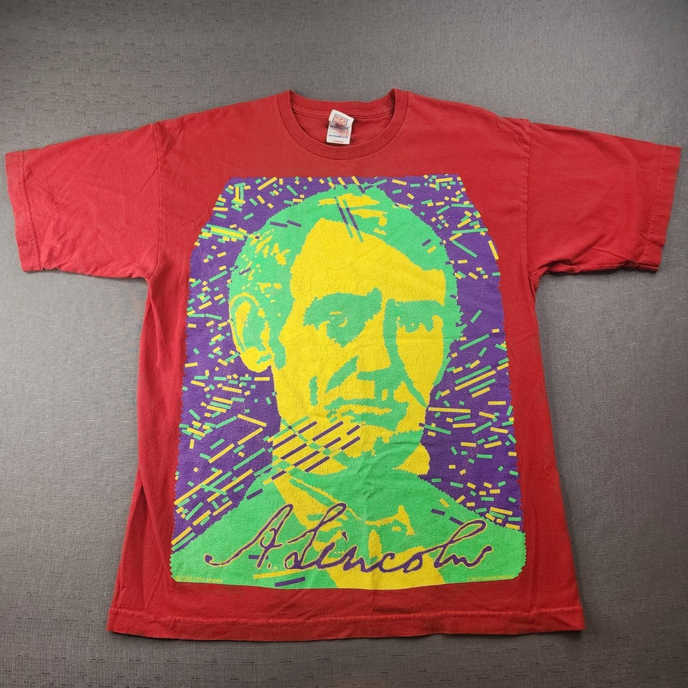 Bayside Chris Umhoefer Abraham Lincoln Graphic Shirt Red USA Cotton Large Rare